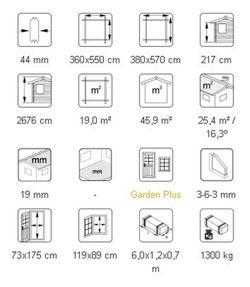 Palmako roger garagem de madeira 19,0 m2 380 x 570 cm fre44-3857-8 101899 sem porta
