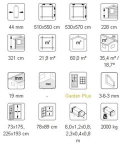 Palmako roger garagem de madeira 21,9 + 5,2 m2 530 x 570 cm fr44-5357-1 102486 com porta seccional