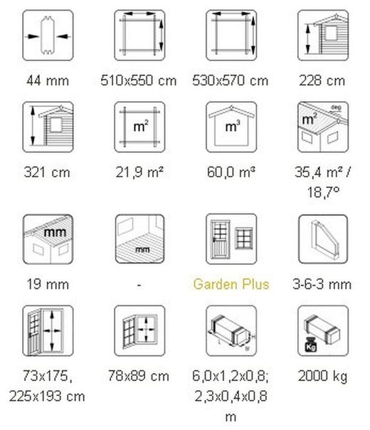 Palmako roger garagem de madeira 21,9 + 5,2 m2 530 x 570 cm fr44-5357-1 102486 com porta seccional