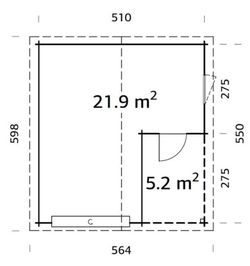 Palmako roger garagem de madeira 21,9 + 5,2 m2 530 x 570 cm fr44-5357-1 102486 com porta seccional
