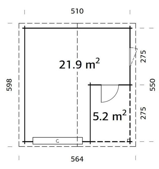 Palmako roger garagem de madeira 21,9 + 5,2 m2 530 x 570 cm fr44-5357-1 102486 com porta seccional
