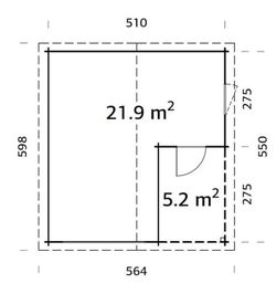 Garaje de madera Palmako roger 21.9 + 5.2 m2 530 x 570 cm fr44-5357 101872 sin puerta