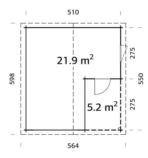 Garaje de madera Palmako roger 21.9 + 5.2 m2 530 x 570 cm fr44-5357 101872 sin puerta