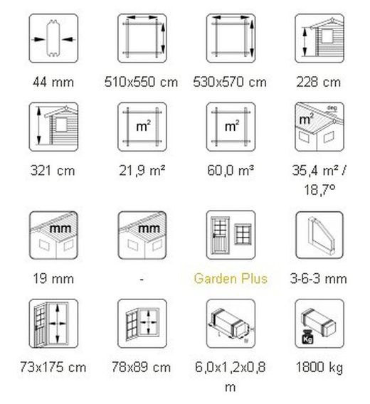 Garaje de madera Palmako roger 21.9 + 5.2 m2 530 x 570 cm fr44-5357 101872 sin puerta