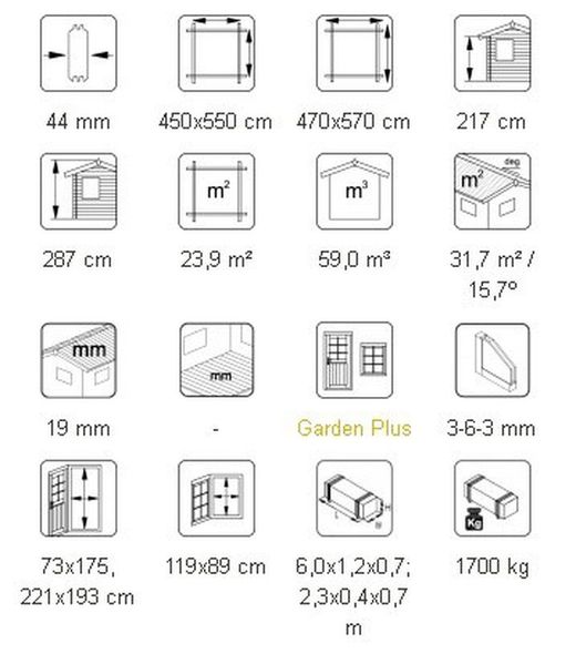 Garaje de madera Palmako roger 23.9 m2 470 x 570 cm fr44-4757-4 102502 con puerta seccional