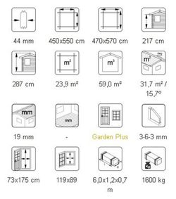 Garaje de madera Palmako roger 23.9 m2 470 x 570 cm fre44-4757 101903 sin puerta