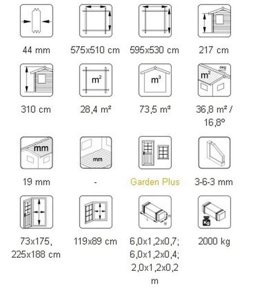 Garaje de madera Palmako roger 28.4 m2 595 x 530 cm fr44-5953 102399