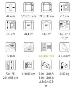 Palmako roger garagem de madeira 28,4 m2 595 x 530 cm fr44-5953-2 102403 com porta seccional