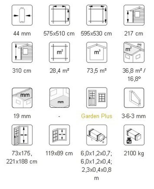 Palmako roger garagem de madeira 28,4 m2 595 x 530 cm fr44-5953-2 102403 com porta seccional