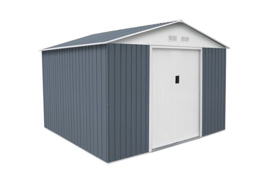 Garaje Metalico Gris de chapa BRISTOL ACERO GALVANIZADA GARANTIA 10 AÑOS ANTICORROSION con pintura especial exterior  con doble puerta y dos aguas 7,74 M2  321 ancho X 241 fondo X 205 alto cm KIS12962