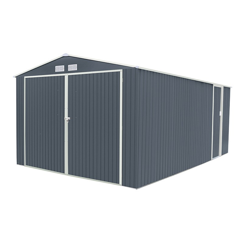 Garaje Metalico verde de chapa ACERO GALVANIZADA GARANTIA 10 AÑOS  ANTICORROSION con pintura especial exterior con doble puerta y dos aguas  7,74m2 321 ancho X 241 fondo X 205 alto cm KIS12804 — Zurione