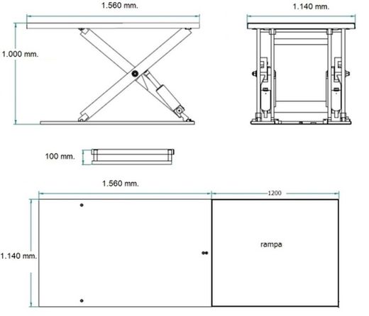 Table élévatrice électrique extra-plate 1500 kg avec rampe 10163