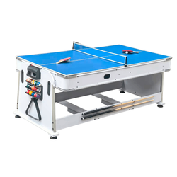 Multijuegos Giratorio 4 en 1 OLIMPUS BLANCO Billar + Air-Hockey + Ping Pong + mesa comedor 2211 tapete azul