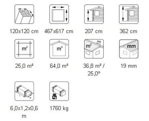 Pavillon en bois Palmako Betty 25,0 m2 467 x 617 cm Pav-4762 104704