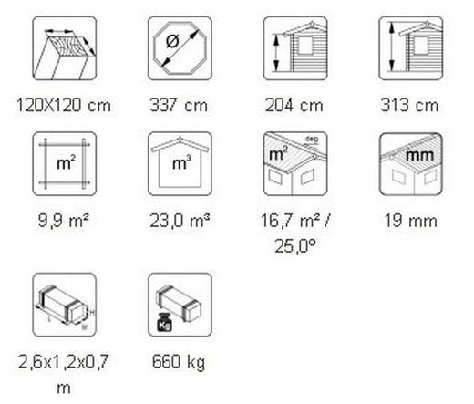 Pavillon en bois Palmako Betty 9,9 m2 337 cm - plancher non inclus - PA-3333 103879