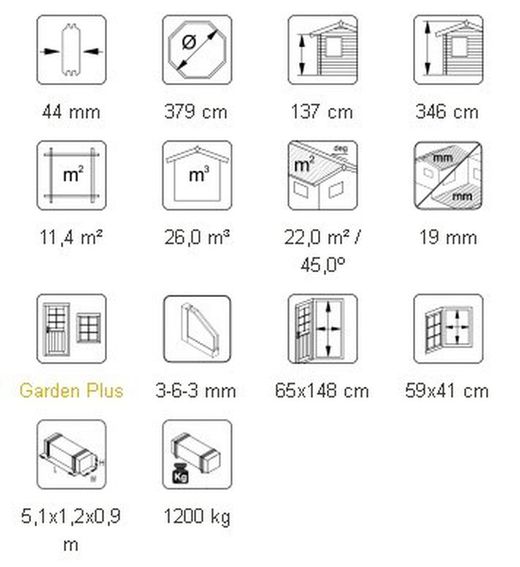 Pavillon en bois Palmako EVA barbecue 11,4 m2 379 cm PA44-3838 104596