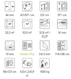 Palmako hanna pavilhão de madeira 20,3 m2 421/571 cm pa44-5742 106189