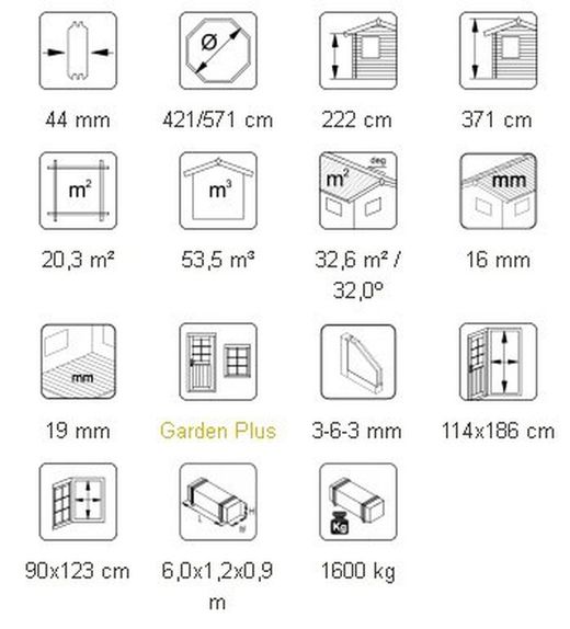Palmako hanna pavilhão de madeira 20,3 m2 421/571 cm pa44-5742 106189