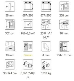 Palmako pavilhão de madeira melanie 6,8 + 8,3 m2 577 + 300 cm pa28-5830 103778
