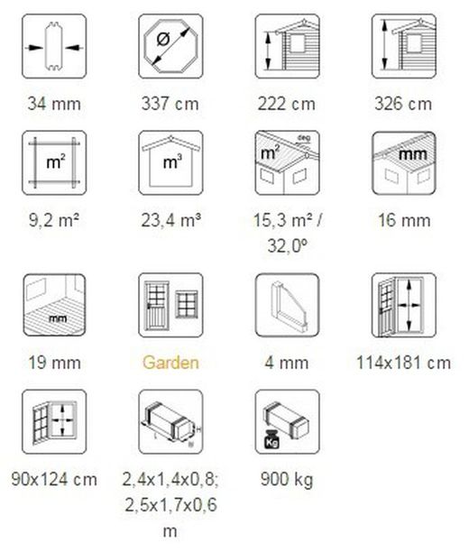 Palmako veronica 4 pavilhão de madeira 9,2 m2 337 cm pa34-3434-1 107374