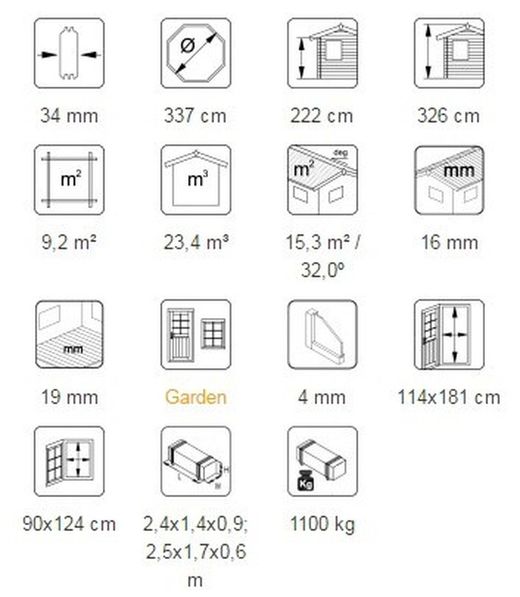 Palmako veronica 7 pavilhão de madeira 9,2 m2 337 cm pa34-3434-7 107373