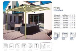 Pergola Adosada de madera Maciza NANTES con tratamiento Autoclave A4 + tornilleria