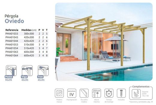 OVIEDO Pergola Fixado em Madeira Maciça com Tratamento Autoclave A4 + Ferragens INCLUÍDAS