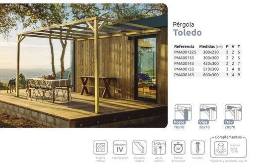 TOLEDO Pergola Fixada em Madeira Maciça com Tratamento A4 Autoclave + parafusos INCLUÍDOS