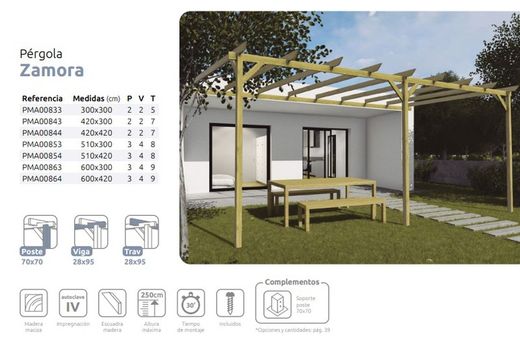 ZAMORA Fixado Pergola em madeira maciça com tratamento A4 Autoclave + parafusos INCLUÍDOS