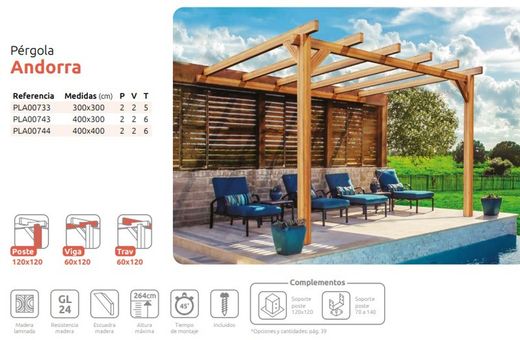 Pergola Adosada Madera Laminada ANDORRA GL24H