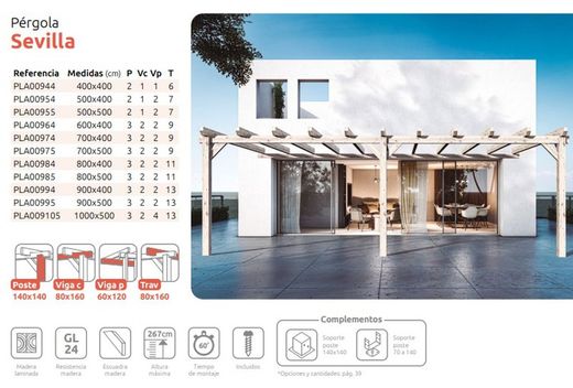 Pergola Adosada Madera Laminada SEVILLA GL24H + tornilleria INCLUIDA