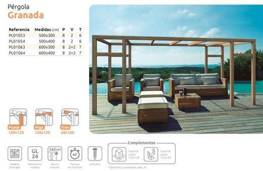 Pergola de madera Laminada GRANADA GL24h + tornilleria INCLUIDA