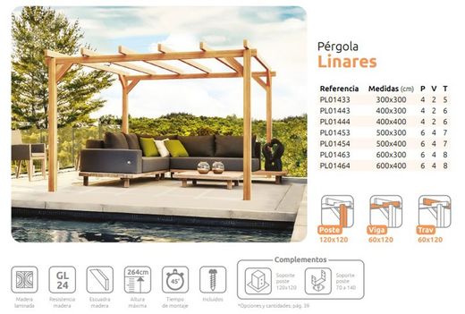 Pergola de madera Laminada LINARES GL24h + tornilleria INCLUIDA