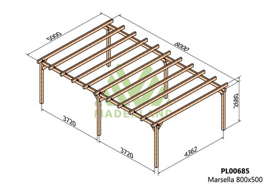 Pergola de madera Laminada MARSELLA GL24 + tornilleria