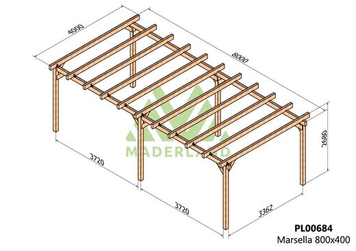 Pergola de madera Laminada MARSELLA GL24 + tornilleria