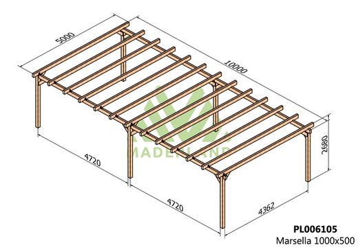 Pergola de madera Laminada MARSELLA GL24 + tornilleria