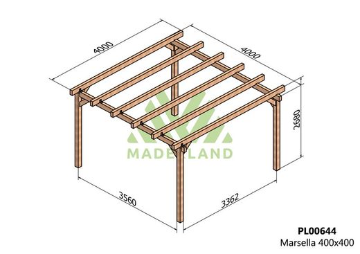 Pergola de madera Laminada MARSELLA GL24 + tornilleria