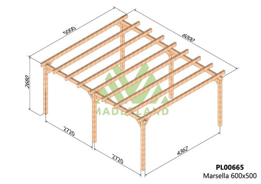 Pergola de madera Laminada MARSELLA GL24 + tornilleria