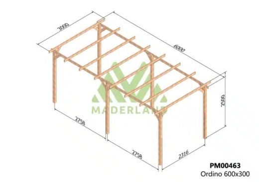 Pergola de madera Laminada ORDINO GL24 + tornilleria