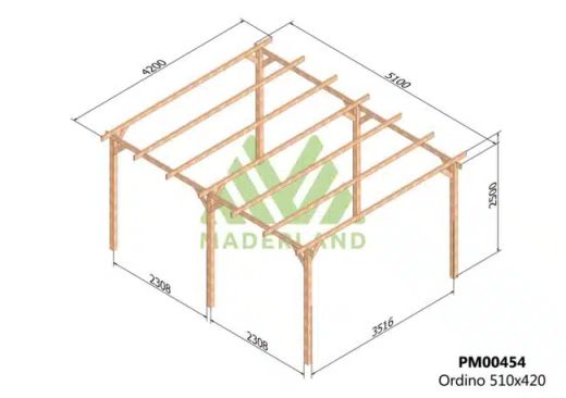 Pergola de madera Laminada ORDINO GL24 + tornilleria