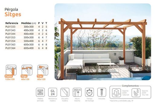 Pergola de madera Laminada SITGES GL24h + tornilleria INCLUIDA
