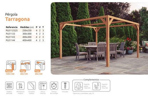 Pergola de madera Laminada TARRAGONA GL24h + tornilleria INCLUIDA