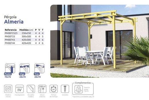 Pergola de madera maciza ALMERIA con madera tratada autoclave A4