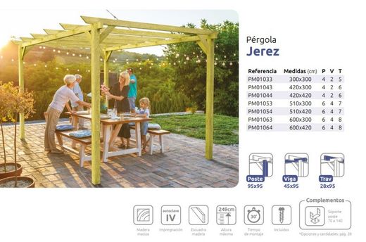 Pérgula de madeira maciça JEREZ com tratamento Autoclave A4 + Parafusos INCLUÍDOS