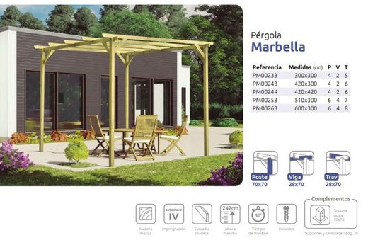 Pergola en bois massif MARBELLA avec traitement autoclave A4 + vis INCLUSES