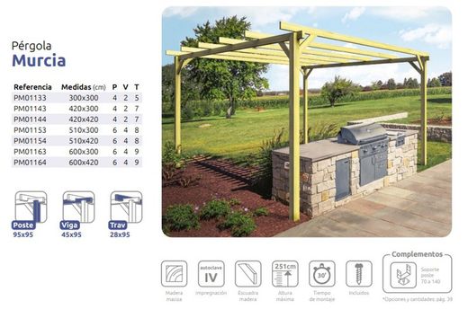 Pérgula de madeira maciça MURCIA com tratamento de Autoclave A4 + Parafusos INCLUÍDOS