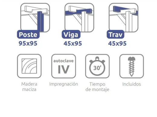 Pergola semicubierta BILBAO - tornilleria INCLUIDA