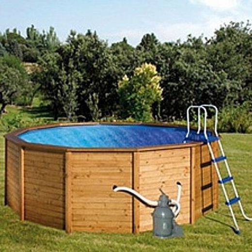 Piscina Kokido Redonda Madera Panelada + Depuradora cartucho 2006 l/h + Escalera 375 x 127 cm PJ001