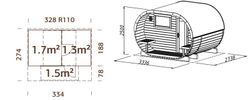 Sauna de madera ovalada PALMAKO ANETTE 3.0 + 1.5 M2 110071