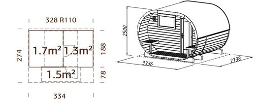 Sauna de madera ovalada PALMAKO ANETTE 3.0 + 1.5 M2 110071
